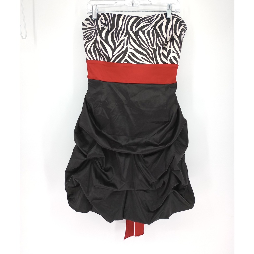 Wishes Wishes W. Strapless Dress Women 20W Black Red Zebra Print Bubble Hem